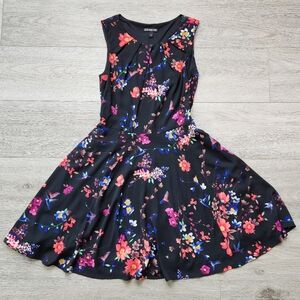 Express Black Floral Dress Womens 0 Sleeveless Red Pink Blue Fit Flare Summer